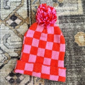 Checkered beanie hat with Pom Pom